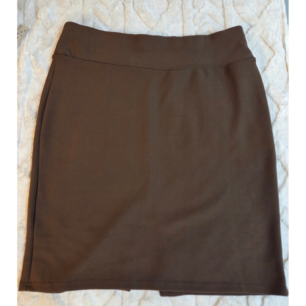 90s Maze Collection Brown Stretch Pencil Skirt XL Pull On Slit Back Business